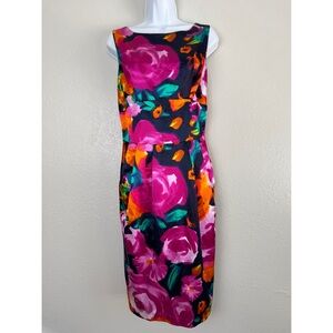 St. John floral colorful navy sleeveless sheath dress 12